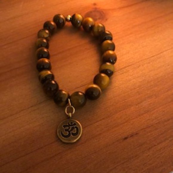Tigers eyes 10 mm Bead Bracelet with Om Charm - Picture 1 of 4